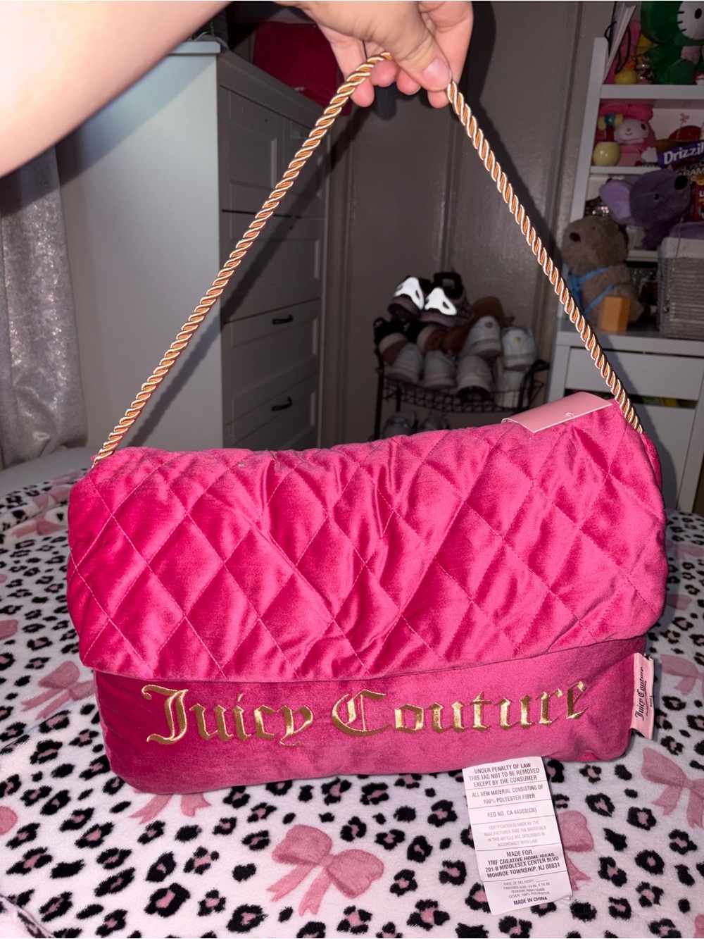 Rare Pink Juicy Couture Purse Decorative Pillow Velour Quilted